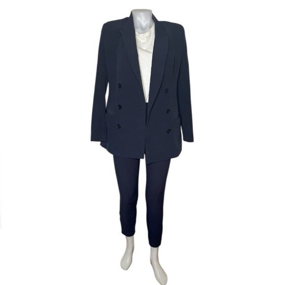 EXPRESS Blue Pantsuit Dark Navy Pants Double Breasted Blazer Jacket Size Small - Picture 3 of 12
